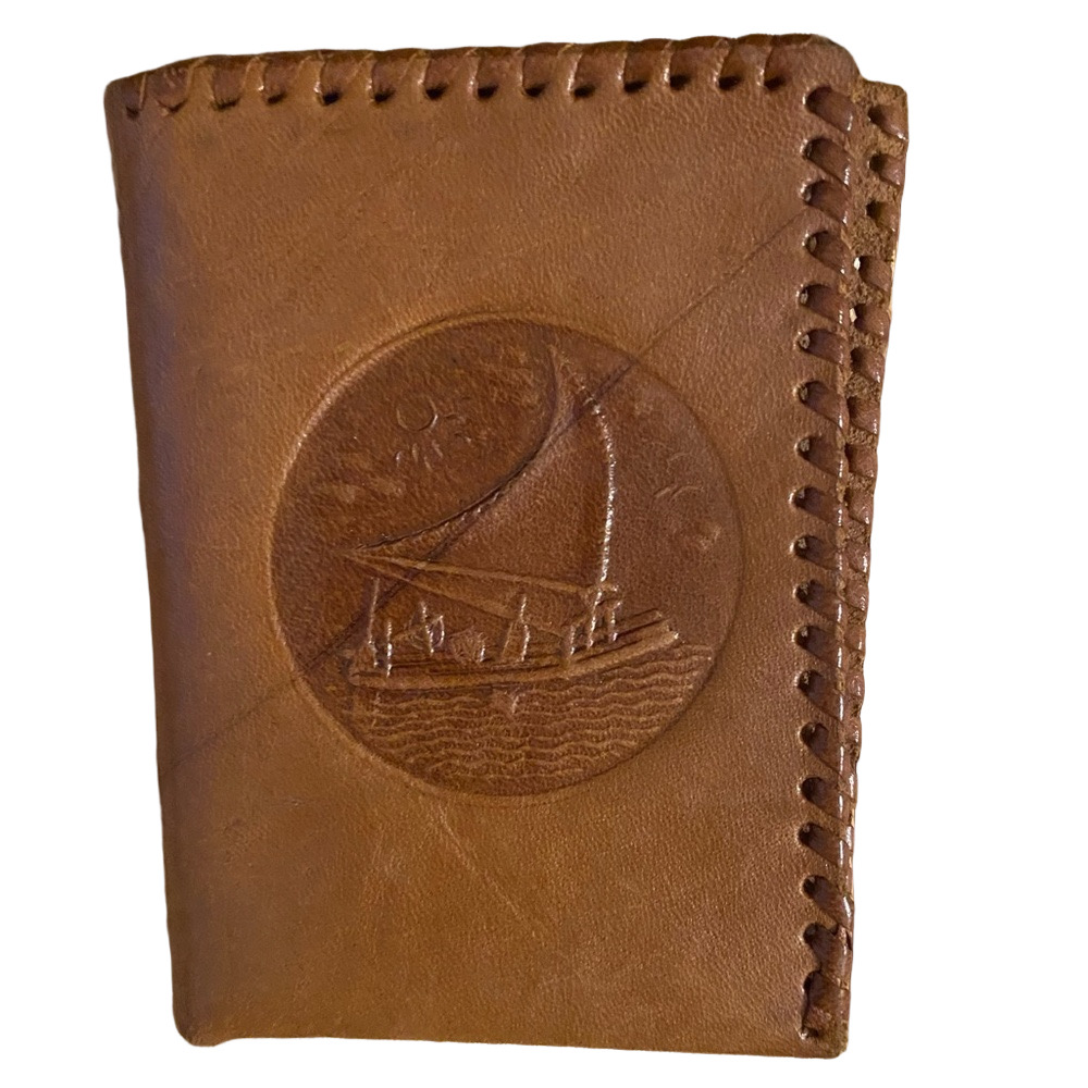 Vintage Hand Tooled Leather TriFold Wallet Cowboy Sailboat Tooled